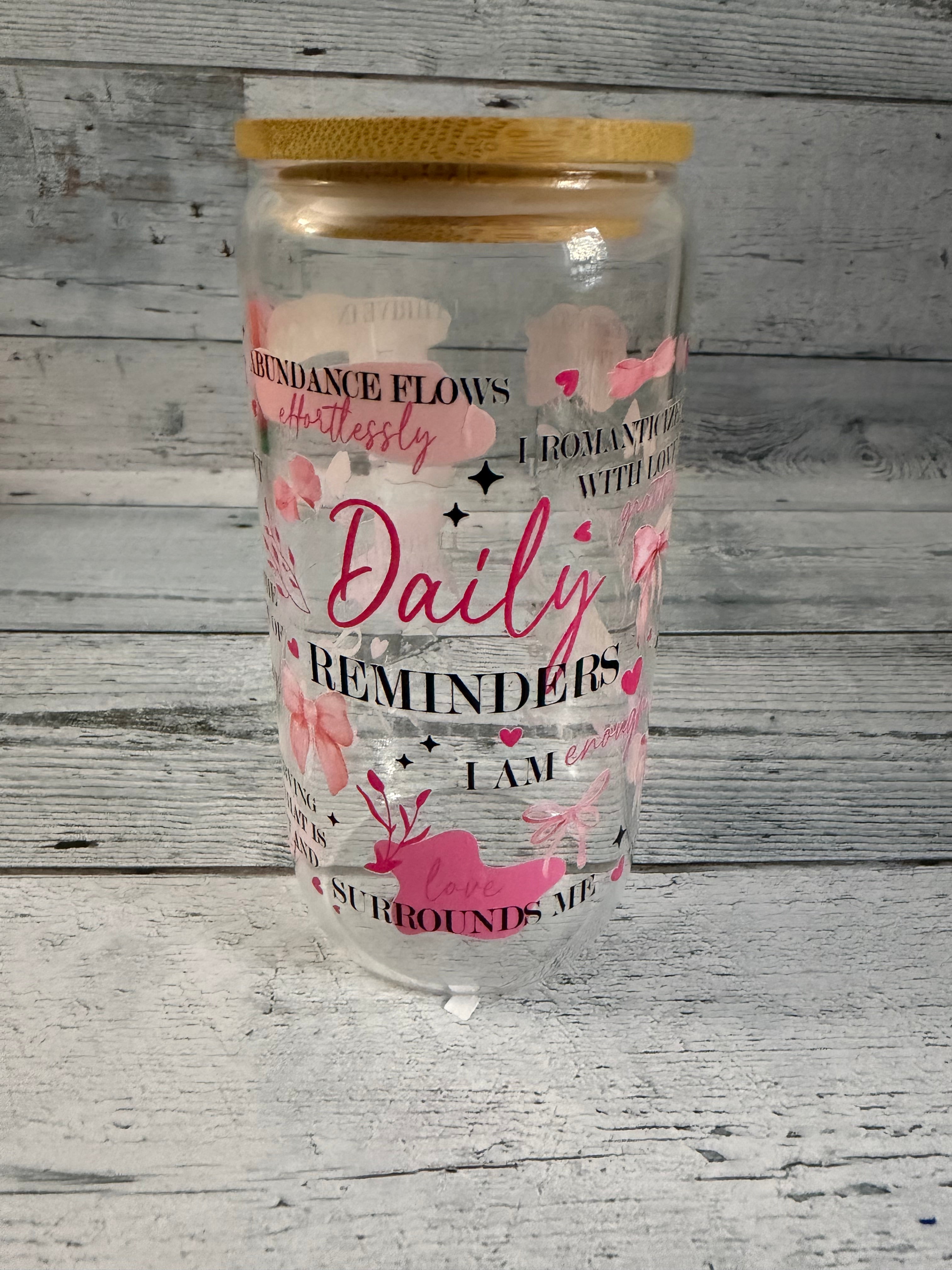 16 oz Glass Cup with Bamboo Lid & Straw