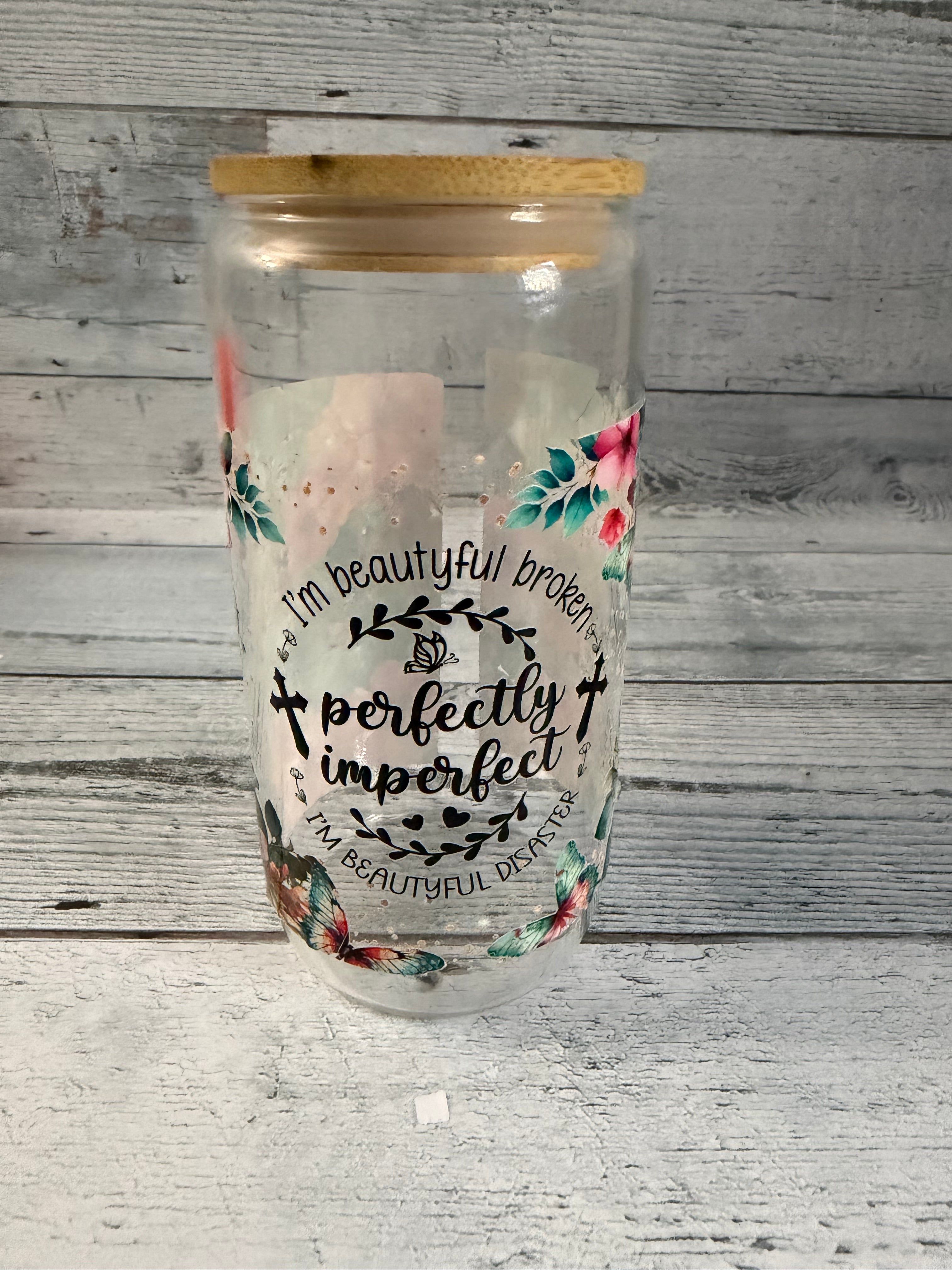 16 oz Glass Cup with Bamboo Lid & Straw