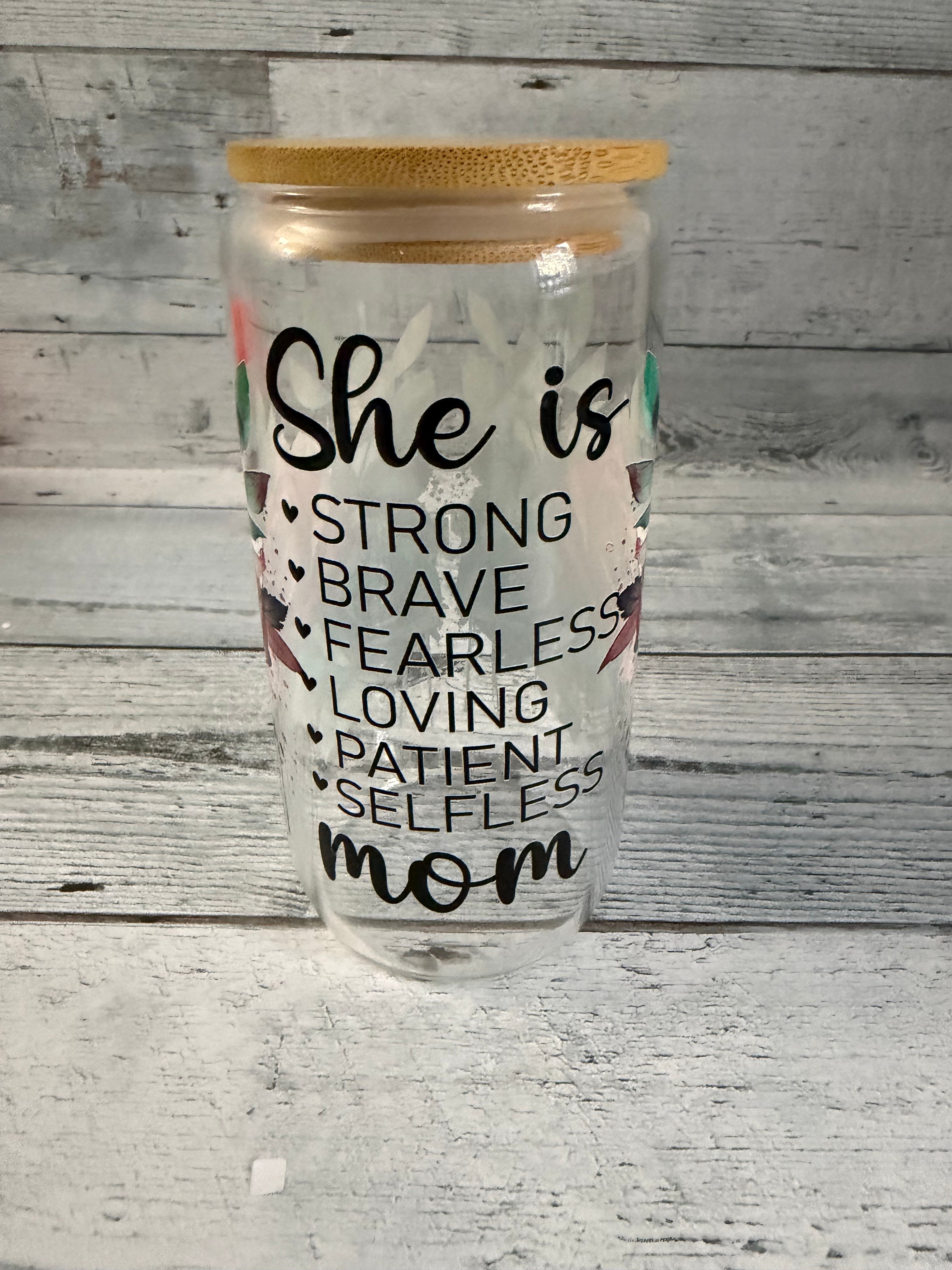 16 oz Glass Cup with Bamboo Lid & Straw