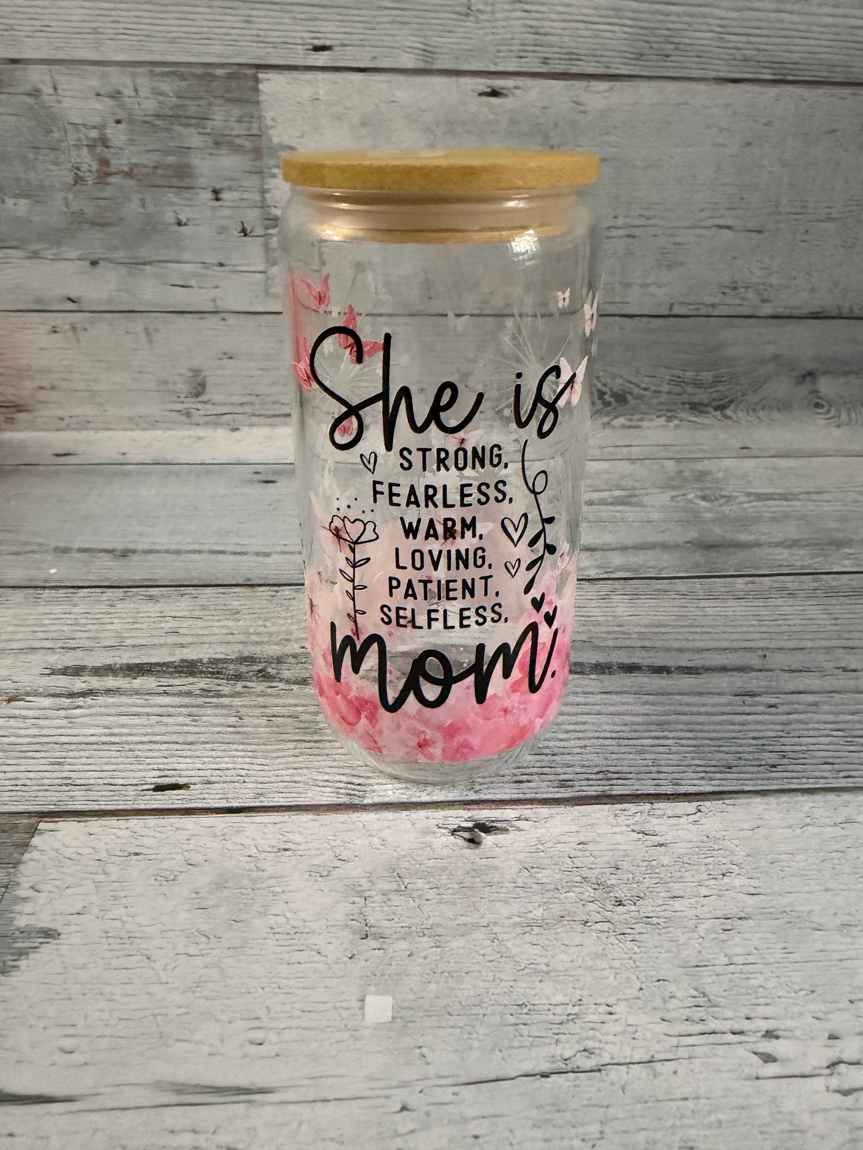 16 oz Glass Cup with Bamboo Lid & Straw