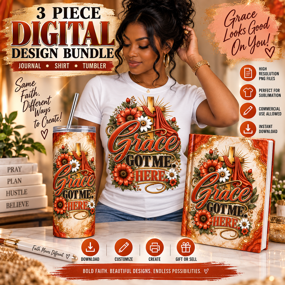 Grace Got Me Here PNG Bundle | Christian Digital Designs