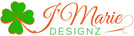 Logo of J Marie Designz with a green four-leaf clover on a white background