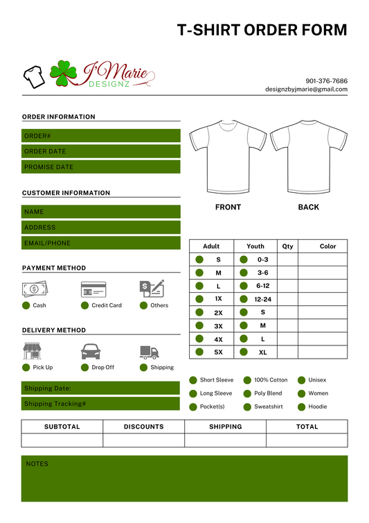 T-Shirt Order form